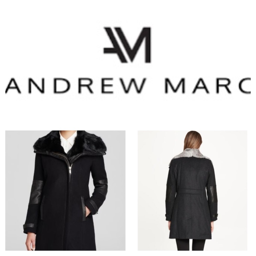 🆕🖤ANDREW MARC CASHMERE-WOOL COAT WITH LEATHER & REAL FUR COLLAR🖤🆕
